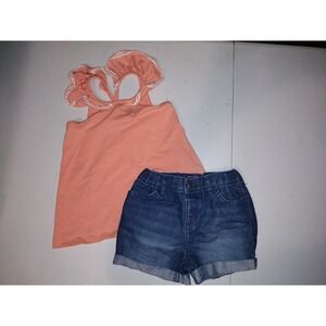 Cynthia Rowley Peach Ruffle Top & Children's Place Denim Shorts Set 4T